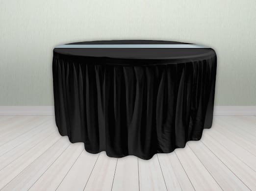 Meja Bulat Hitam Runner Biru Muda