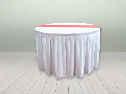 Meja Bulat Putih Runner Merah