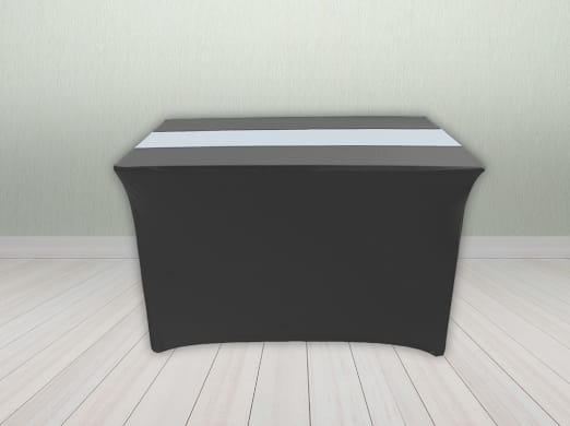 Meja Cover Ketat Hitam Runner Biru Muda